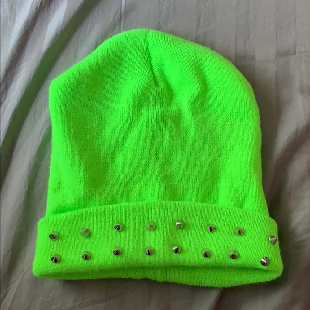 Woven Neon Green Spiked Beanie